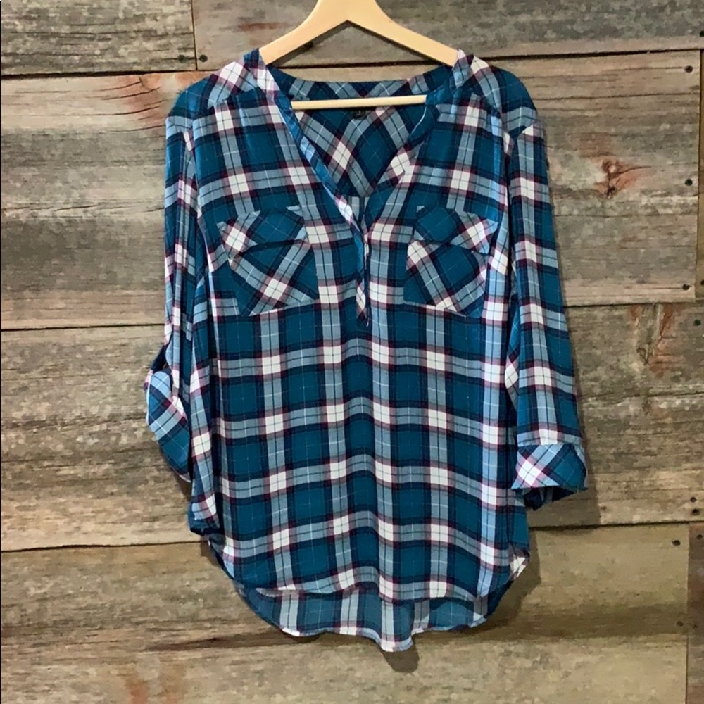 Torrid Blue Plaid Blouse